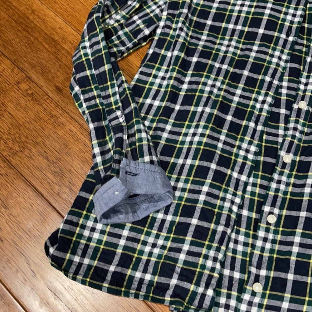 Women’s Navy, Green. Yellow and White Flannel Shirt - Picture 2 of 7